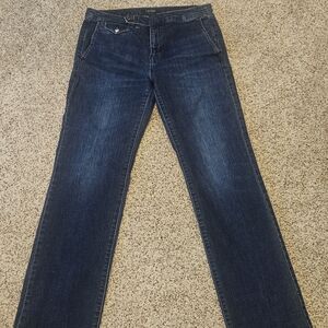 Lauren Ralph Lauren Women's Straight Leg Jeans Offset Button Dark Wash Denim Sz8